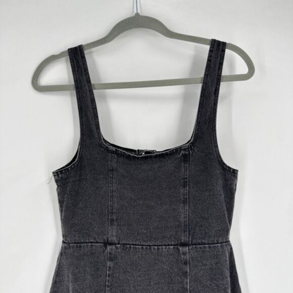Lulus Corra Denim Mini Dress S Washed Black Button Front Jean Jumper Square Neck - Picture 10 of 12